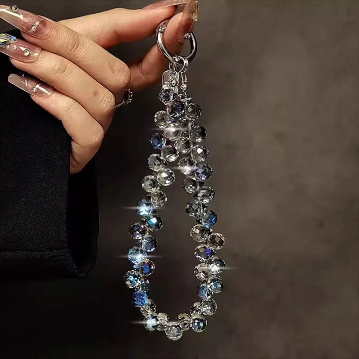 Crystal Phone Charm Strap- Light Grey Blue