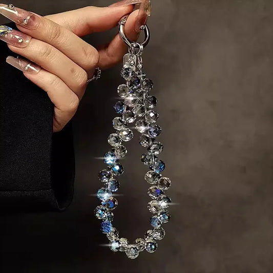 Crystal Phone Charm Strap- Light Grey Blue
