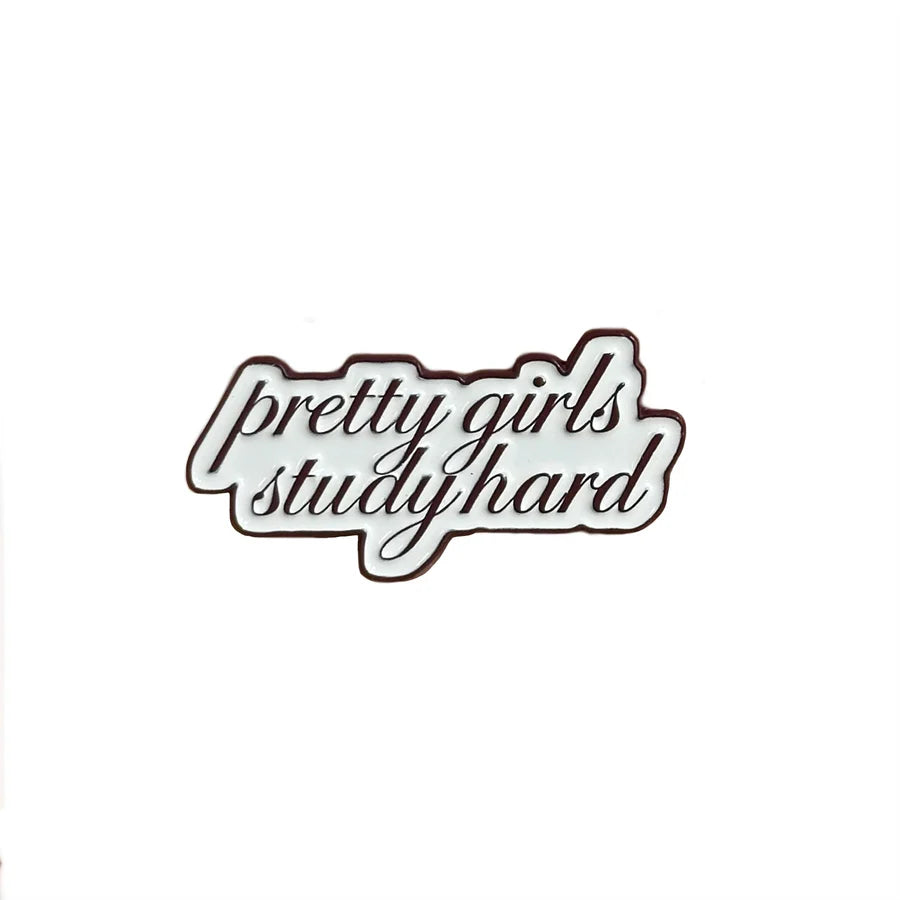 Pretty Girls Study Hard –Metal Phone Charm Sticker / Aesthetic Phone Accessories